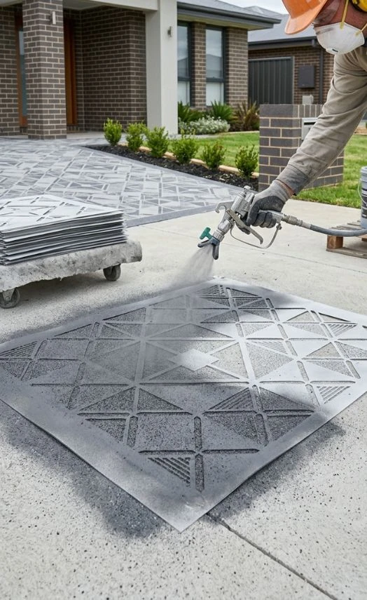 spray-on stencil concrete driveway1