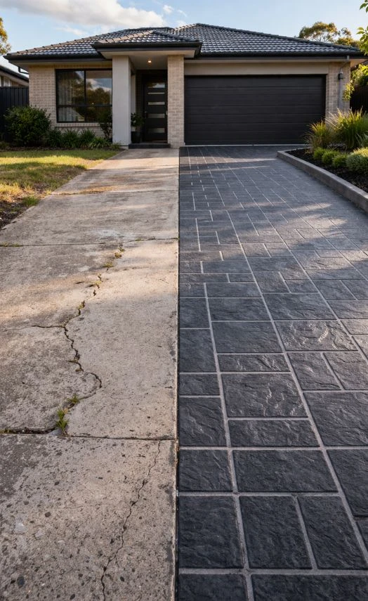 spray-on stencil concrete driveway3